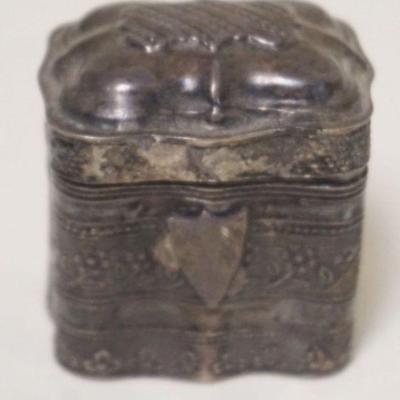 1045	ANTIQUE MINIATURE SILVER HINGED BOX, APPROXIMATELY 1 IN X 1 3/4 IN X 1 3/4 IN HIGH
