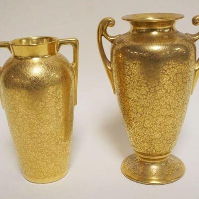 1007	PICKARD VASES IN GOLD FINISH, GROUP OF 2, TALLEST APPROXIMATELY 7 1/2 IN HIGH
