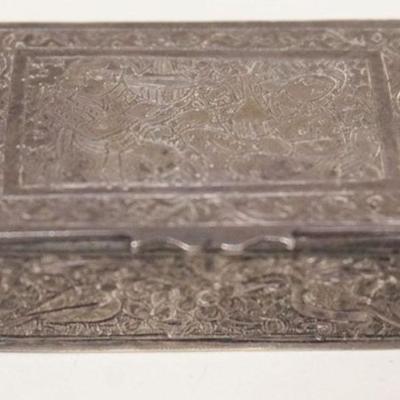 1046	ANTIQUE MINIATURE SILVER HINGED BOX, APPROXIMATELY 1 IN X 1 3/4 IN X 1 IN HIGH
