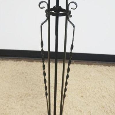 1223	ORNATE WROUGHT METAL PLANT STAND WITH METAL PLANTER, APPROXIMATELY 11 IN X 43 IN H
