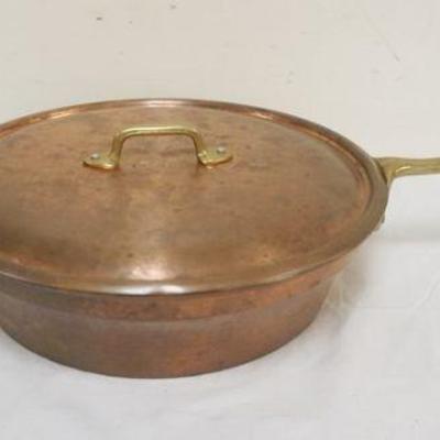 1163	LARGE ITALIAN *CU ARIGIANA* HAND MADE COPPER SKILLET WITH LID, PA APPROXIMATELY 15 IN X 4 IN DEEP

