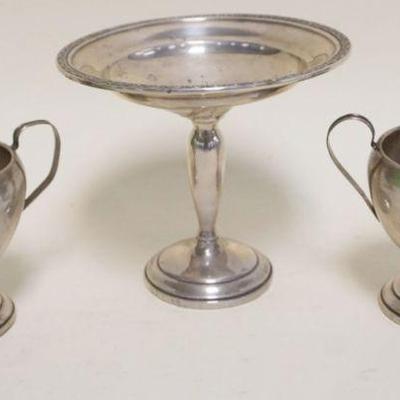 1066	STERLING WEIGHTED COMPOTE, CREAMER AND SUGAR, COMPOTE APPROXIMATELY 6 1/4 IN X 5 1/2 IN H
