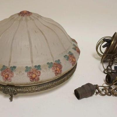 1137	ANTIQUE SATIN GLASS HANGING LIGHT FIXTURE WITH EMBOSSED FLOWERS, APPROXIMATELY 15 IN X 10 IN H
