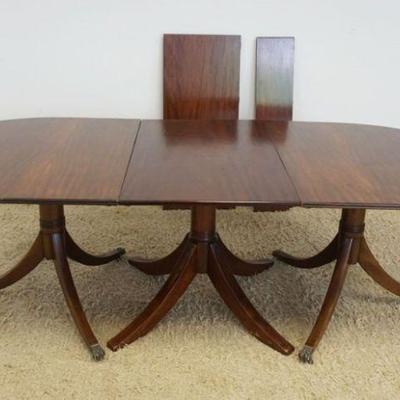 1220	ANTIQUE 3 PART MAHOGANY TABLE WITH 2 BOARDS, CENTER PEDISTAL NOT ORIGINAL, APPROXIMATELY 96 IN X 43 IN X 30 IN H, BOARD 18 IN X 9 IN
