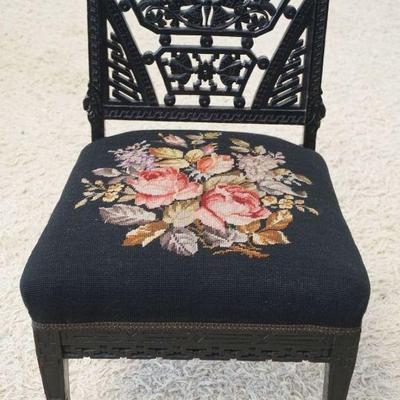 1205	ORNATE VICTORAN PARLOR CHAIR WITH FRET WORK BUTTERFLY CUT OUTS AND NEEDLE POINT SEAT

