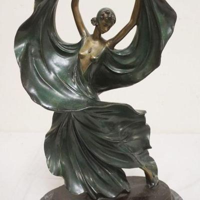 1108	CONTEMPORARY METAL SCULPTURE AFTER LOUIS ICART *FASCINATION* ON MARBLE BASE, APPROXIMATELY 13 IN X 7 IN X 21 IN
