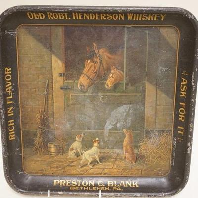 1161	ANTIQUE BEER TRAY *OLD ROBT. HENDERSON WHISKEY* PRESTON C. BLANK BETHLEHEM PA, APPROXIMATELY 13 1/2 IN SQ., FINISH WORN IMAGE OF...