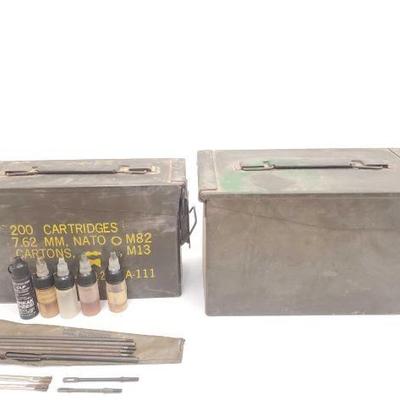 #1716 • (2) Ammo Cans & Gun Cleaning Accessories
