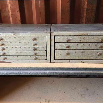 #6038 • (2) Vintage Huot Drill Index/ Drill Bit Cabinets
