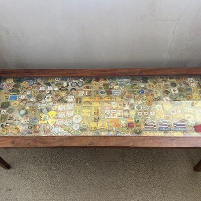 MPS102- Shadow Box Coffee Table With Asstd Vintage Lion Clubs Pins