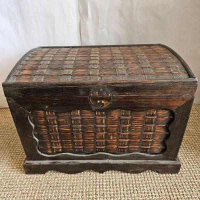MPS017-Woven Wood Hinged Treasure Chest/Trunk Box
