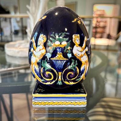 Gien France faience hand-painted egg