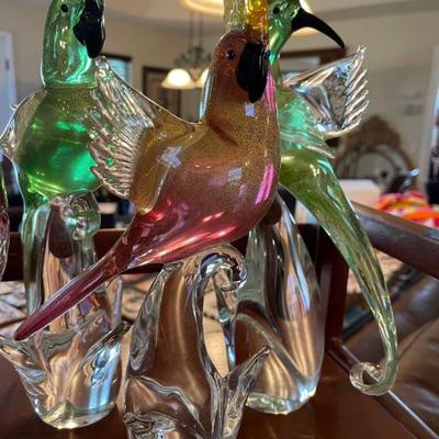 Beautiful glass bird statues 