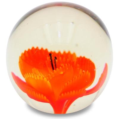 Orange Flower Art Glass Paperweight