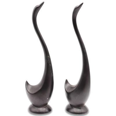Set Of Two Ceramic Swan Sculptures