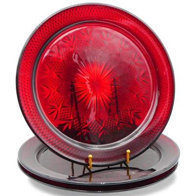 Red Pressed Glass Dinner Plates (Set of 3)