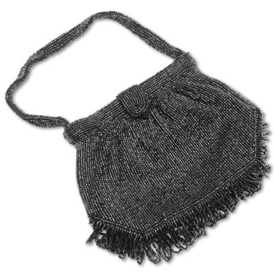 Beaded Fringe Black Handbag