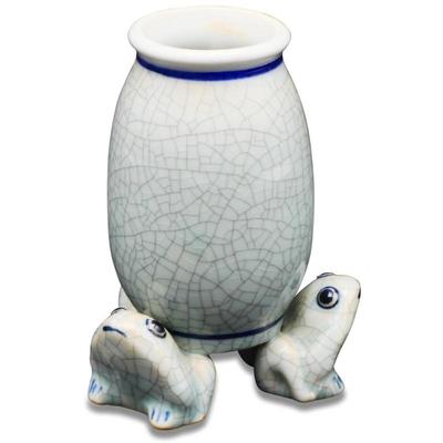 Crackle Glaze Porcelain Vase With Frogs