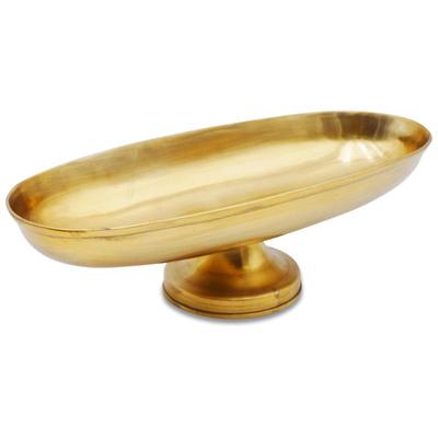 Brass-Tone Metal Pedestal Oval Boat Bowl