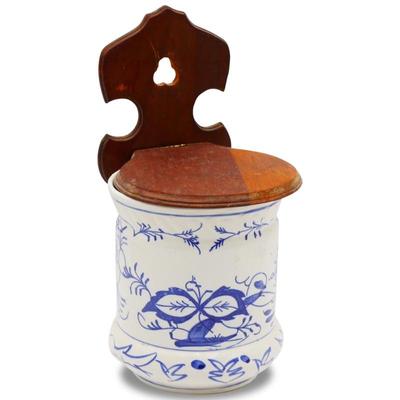 Wall Mounted Blue & White Ceramic Salt Box