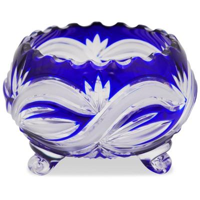 Cobalt Blue & Clear Footed Glass Bowl