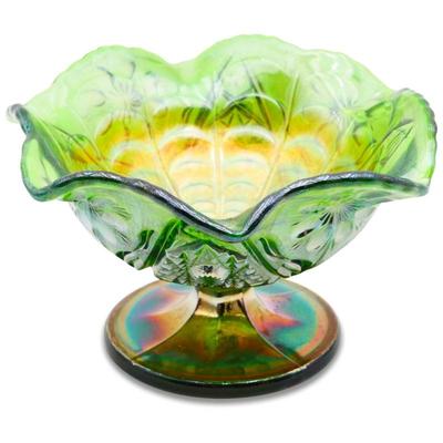 Imperial Glass Green Carnival Glass Pedestal Dish