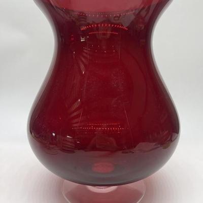 12in Ruby Red Glass Hurricane Candle Holder