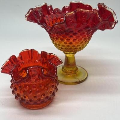 (2) Vintage Fenton Amberina Hobnail Glass