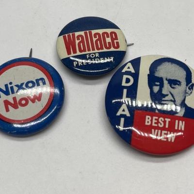 (3) Vtg Political Election Buttons- Nixon, +