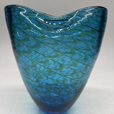 Blue Art Glass Vase with Swirl Design