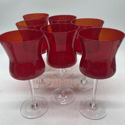 (7) Ruby & Clear Wine Glasses