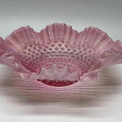 Vtg Fenton Hobnail Ruffled Cranberry Glass Bowl