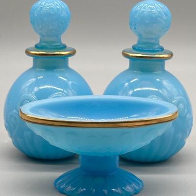 2- Avon Bristol Blue Opalescent Glass Perfume