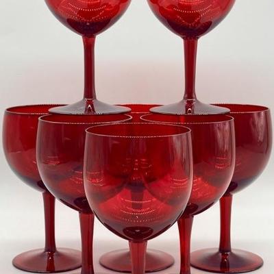 (8) Ruby Red Bohemian Glass Goblets / Stems