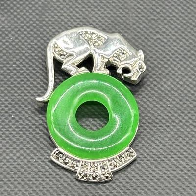 Sterling and Jade Pendant, TW 10.26g, 
 Tested