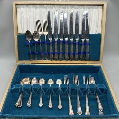 Silver Plated Flatware in Wood Silver Box