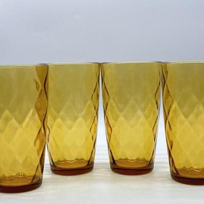 (4) Hazel Atlas Glass Diamond Optic Gold Ice Tea