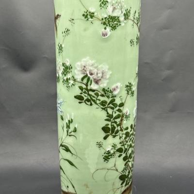 Vintage Cylindrical Green Asian Floor Vase