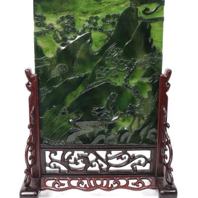 Gorgeous Spinach Jade Chinese Table Screen...