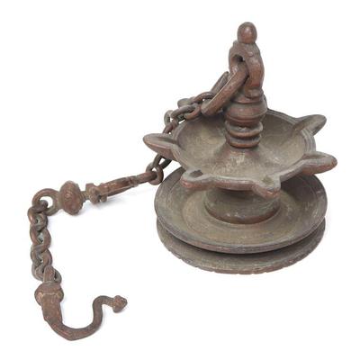 Islamic Bronze Hanging Oil Lamp, 17th C.