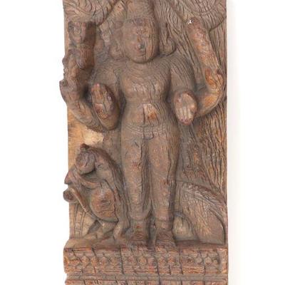 South Indian "Saraswati" Carved Wood Panel, 18th C. or Earlier