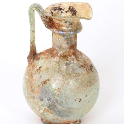 Roman Green Glass Trefoil Oinochoe, 2nd-3rd AD