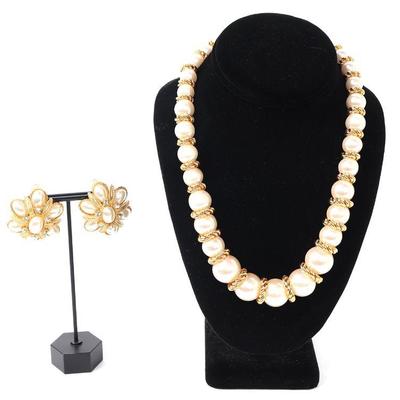 Joan Rivers Large Pearl Necklace w/Clip On Earrings Set