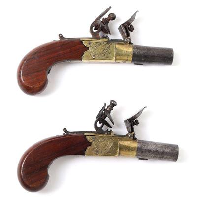 English Pair of Drop Trigger Flintlock Pistols, 1804-1820