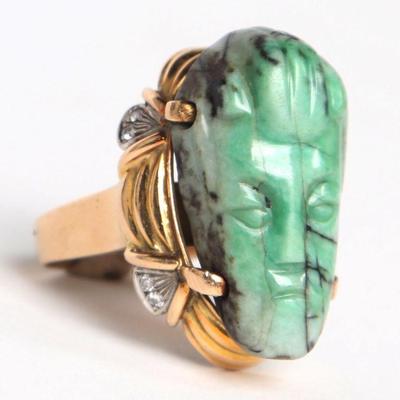 Maya Apple-Green Jade Ring, 14k Gold Band