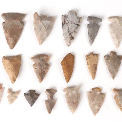 Collection of 17 Stone Arrowhead Points