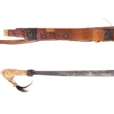 Ornate Dayak Mandau Headhunters Sword w/Scabbard