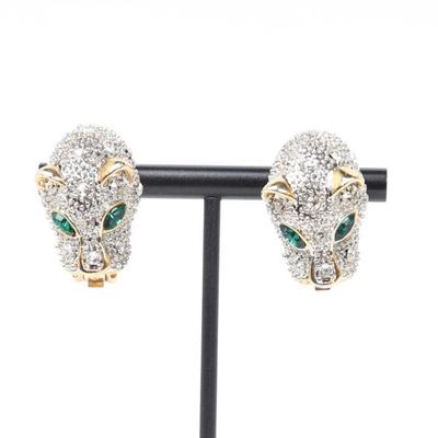 Vintage Cartier Style Panther Head Clip On Earrings