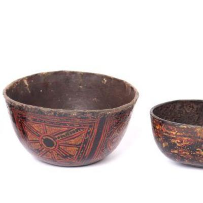 Exceptional Chinese Yi Peoples Ceremonial Painted Wood Bowls, 18th-19th c.
