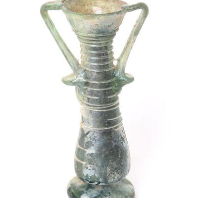 Roman Green Glass Double Handle Unguentarium